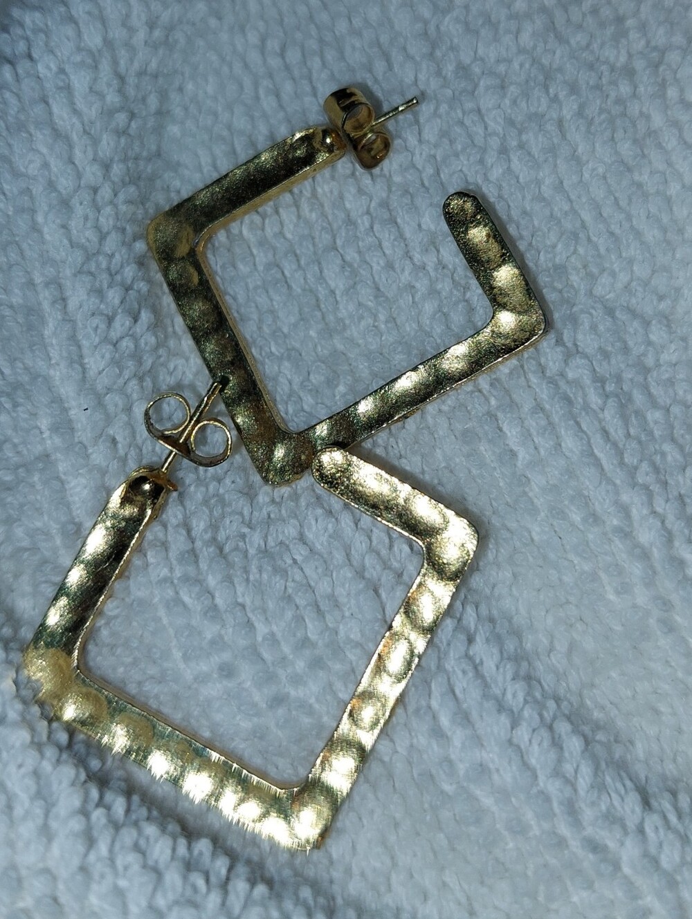 Goldtone Textured Square Hoop Earrings - Women Accessories